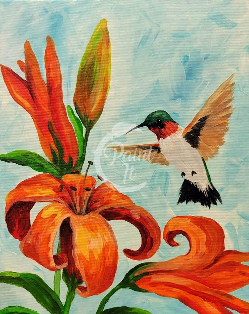 Fire lily and hummingbird
