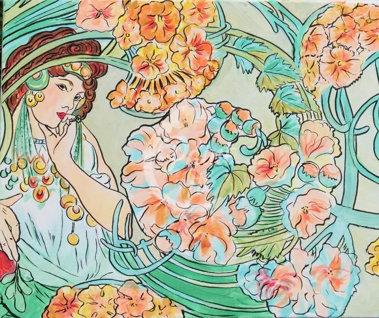 Dame mit Blumen Alfons Mucha
